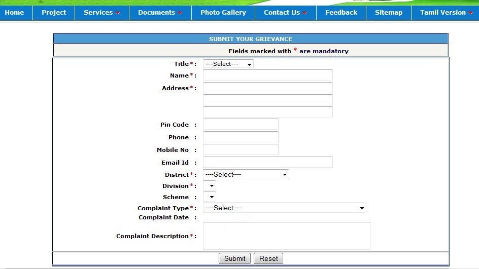 Explore India TAMILNADU HOUSING BOARD GRIEVANCES ONLINE