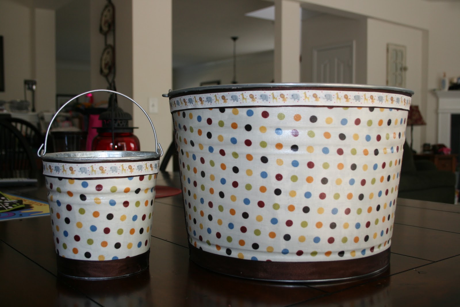 Decopaging Tin Buckets Great Storage Idea