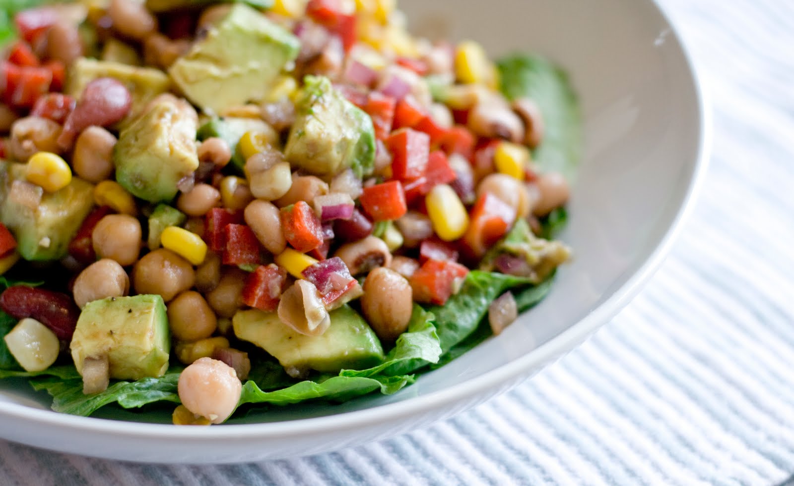 the semisweet life Mixed Bean Salad with Red Pepper, Corn & Avocado