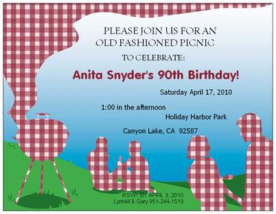 "OLD FASHIONED PICNIC" FOR ANITA'S 90th BIRTHDAY!