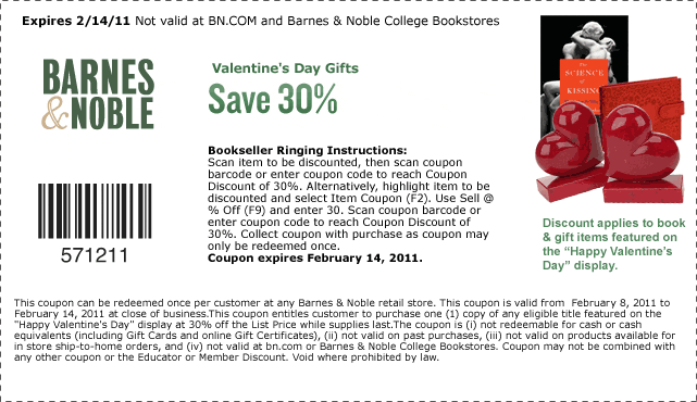 Barnes Noble 30 Off Valentine S Gifts Coupon More Wheel N
