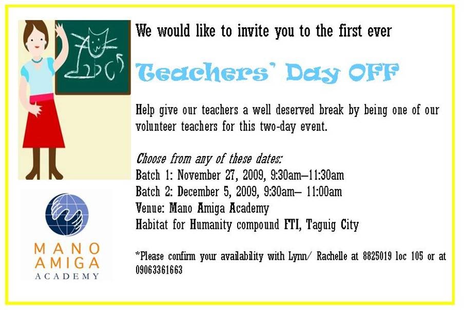 Mano Amiga Pilipinas An Invitation TEACHERS' DAY OFF