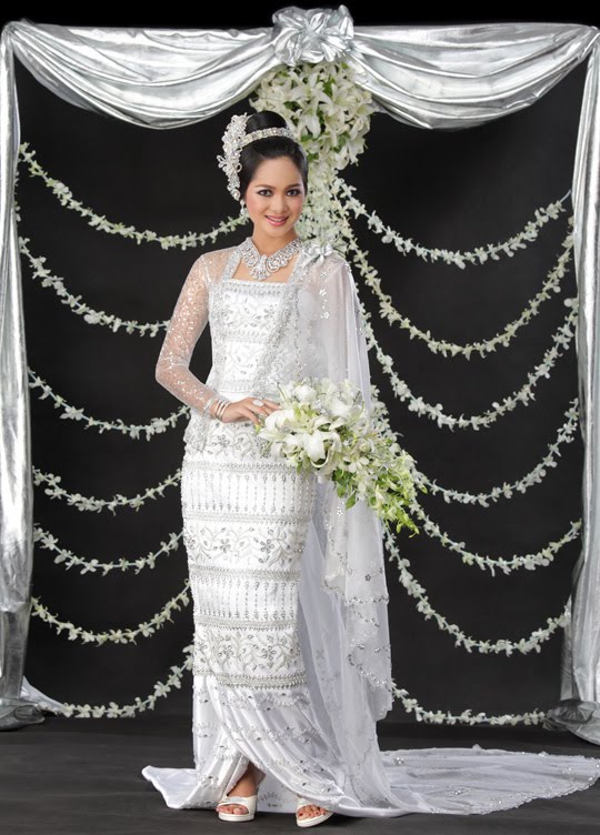 Myanmar Popular Model Girls in White Wedding Dresses