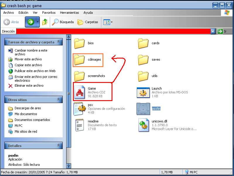 ahora copien o muevan el archivo de juego que en este caso es "game" en la carpeta "cdimages"