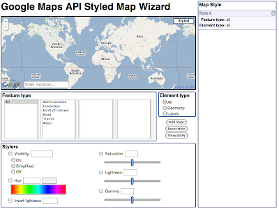 Google Maps API Styled Map Wizard のサイトのホームページを示す画像。