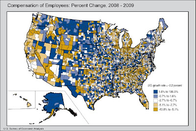 compensation gains and losses, by county, BEA, 2009