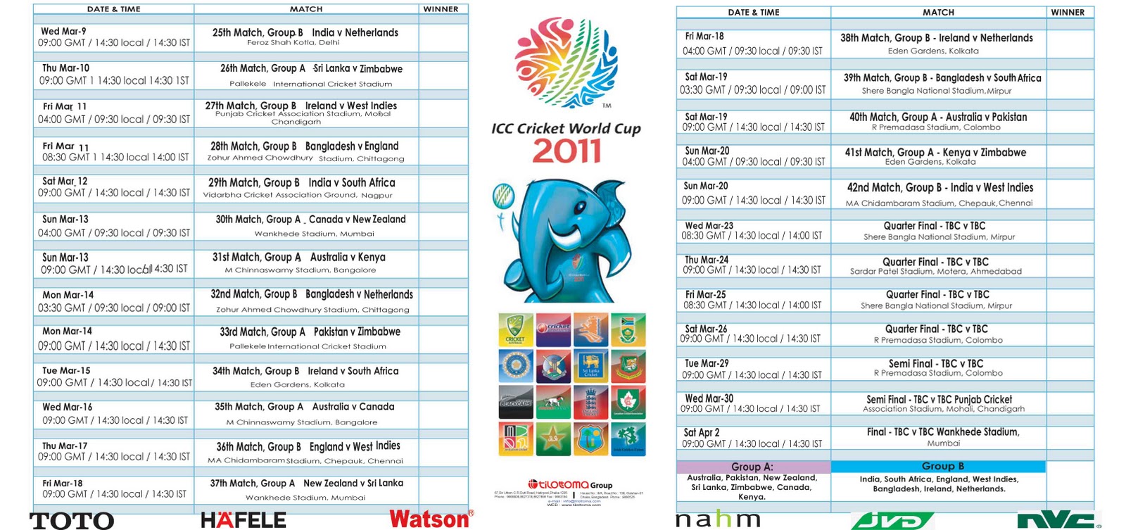 World+cup+2011+cricket+schedule