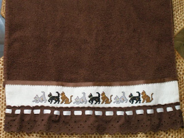 Brown Hand Towel- Cross stitch embroidery