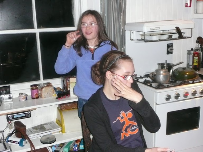 Saoirse and Charis in cottage kitchen