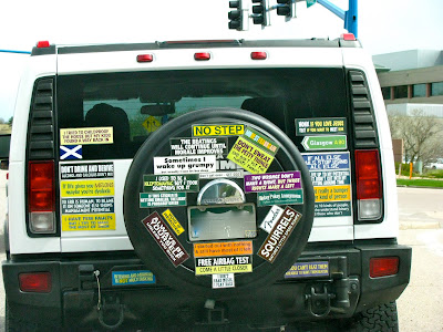 covered with bumper stickers