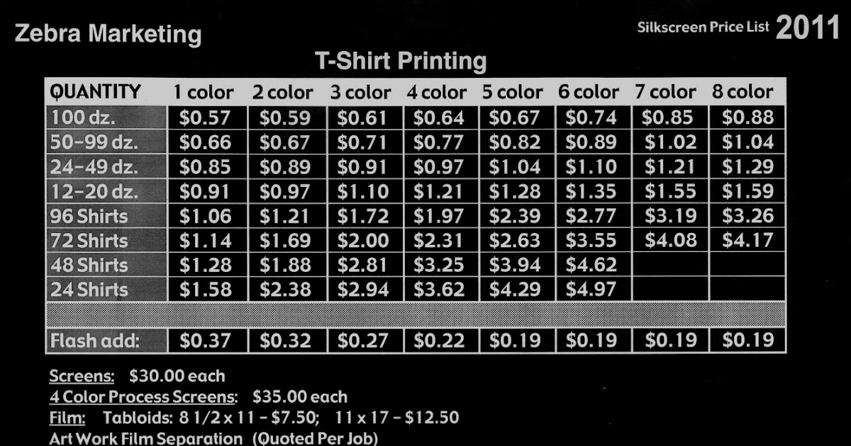 ZEBRA MARKETING PRINTING PRICES