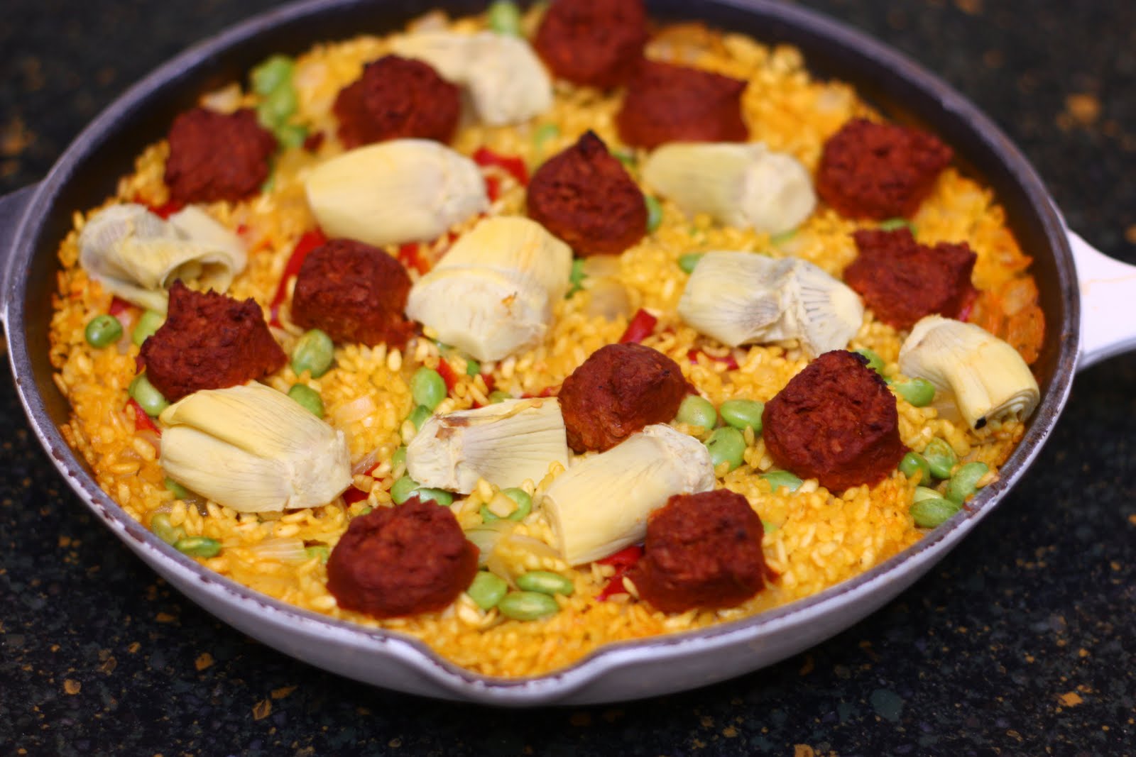 Chez Cayenne Paella with Soy Chorizo