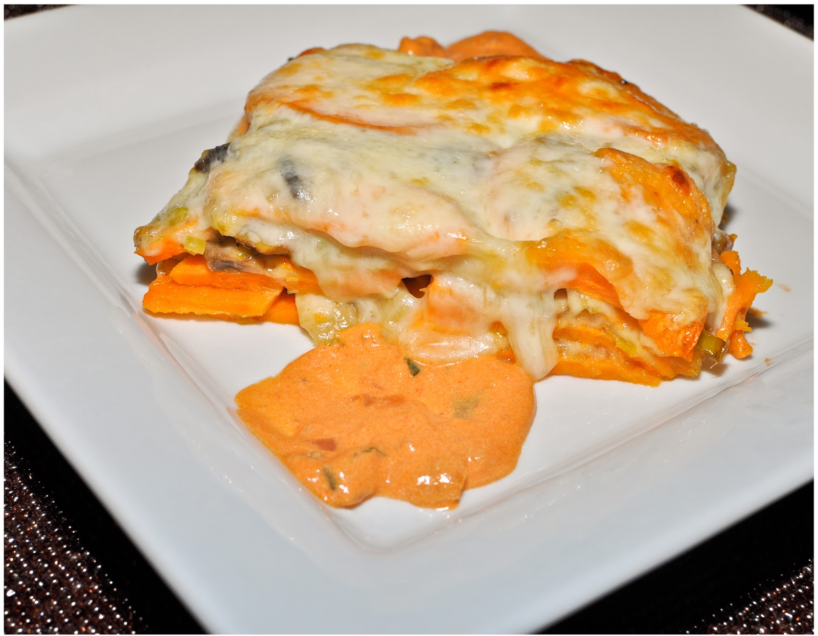 5 layers of sweet potato lasagna.