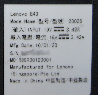 Этикетка на ноутбуке Lenovo E43