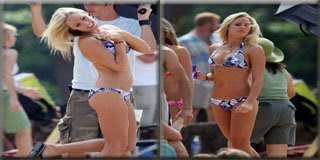 Laura Vandervoort in Blue Bikini