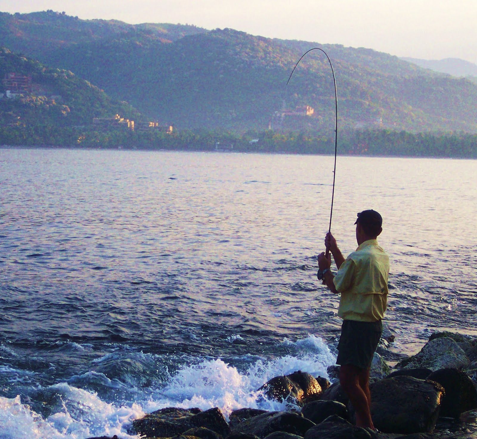 Zihuatanejo Bay, Mexico Flyfishing Tom plays a nice jack at Las Gatas