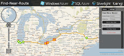 Windows Azure SQL 2008 Bing Maps Find Near a Route