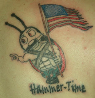 Cartoon ladybug soldier tattoo