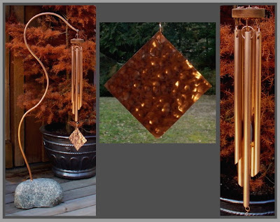 wind chime, freestanding, large, beach stone with copper