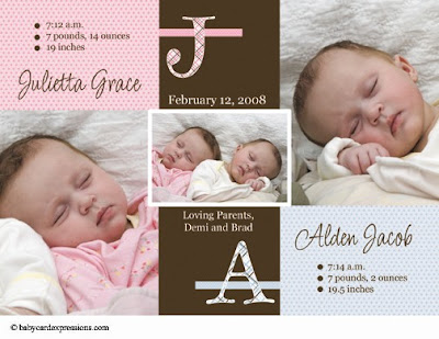 twin boy and girl photo birth announcement