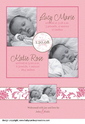 twin girl photo baby birth announcement