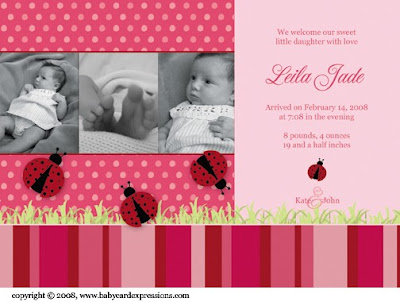 ladybug photo birth announcement from babycardexpressions.com