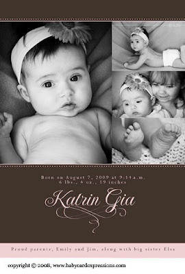 Elegant Brown and Pink Photo Baby Birth Announcement with swirl icon