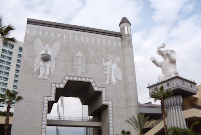 Egyptian angel hieroglyphics on The Babylon Gate at Hollywood & Highland
