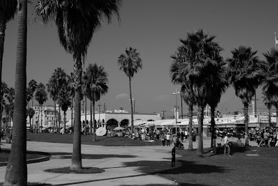 Busy Venice Beach in mono