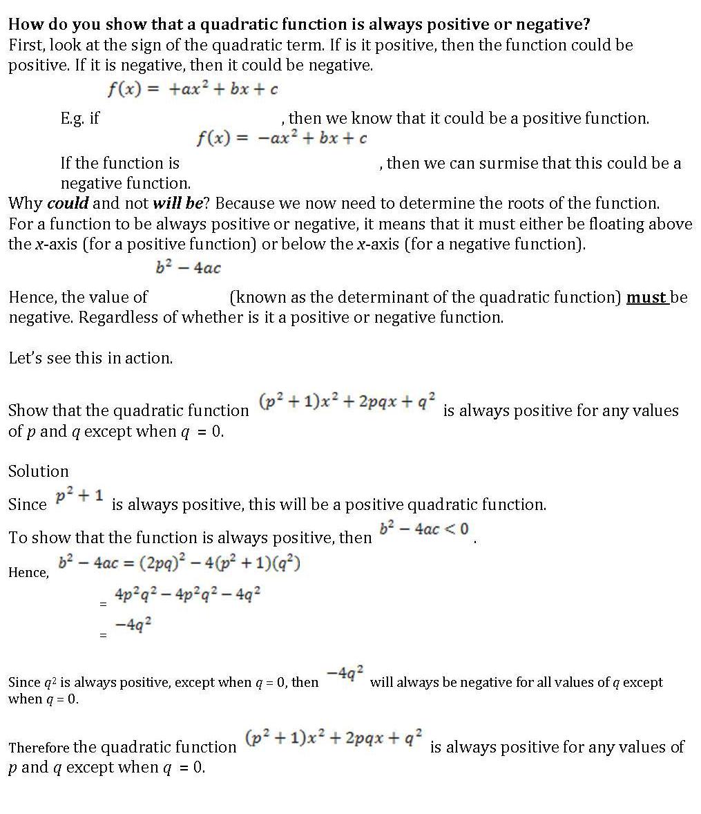 An A Maths Tutor's Thoughts.. Show that a quadratic function is always
