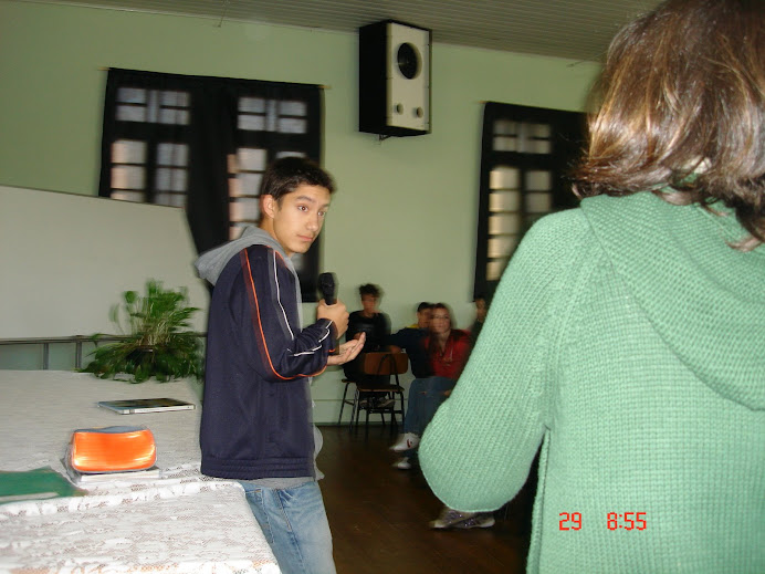 Talking to students at São Luis High School