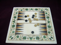 Square backgammon board in white marble inlay art