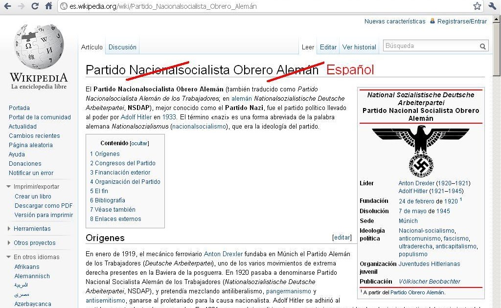 Partido Nacional SOCIALISTA OBRERO Alemán El Filóloco