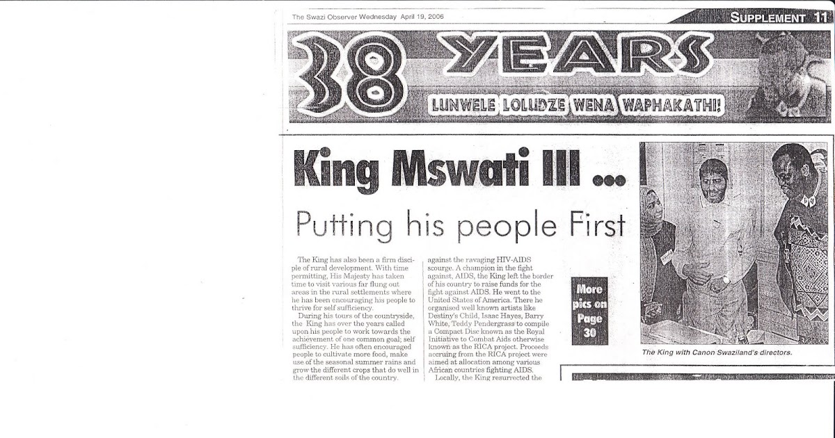 CANON SWAZILAND OFFICIAL INFO SITE A LOOK BACK An Old Article from the Time of Swaziland 1904