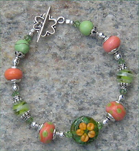 Peachy Green Lampwork and Green Turquoise