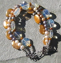 Triple Strand Pineapple Quartz, and Golden Pearl Bracelet