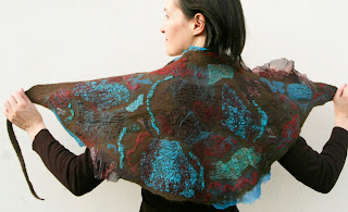 wool nuno felted scarf, triangle scarf