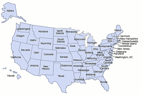 USA Map from U.S. Census Bureau