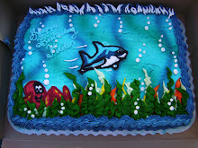 The birthday cake!  We special ordered this cake because you couldn't find a shark cake anywhere!