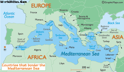 Map of countries bordering the Mediterranean Sea