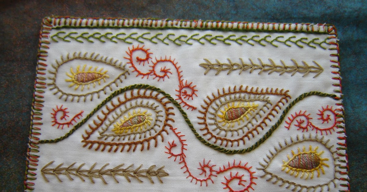 embroidery overlaps dorset feather stitch postcard
