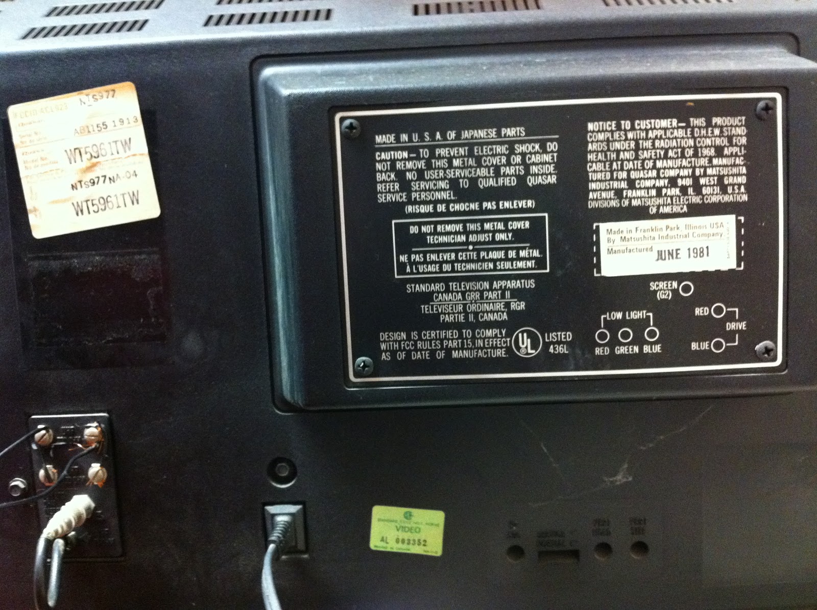 mostly useless information 1981 Quasar Color TV