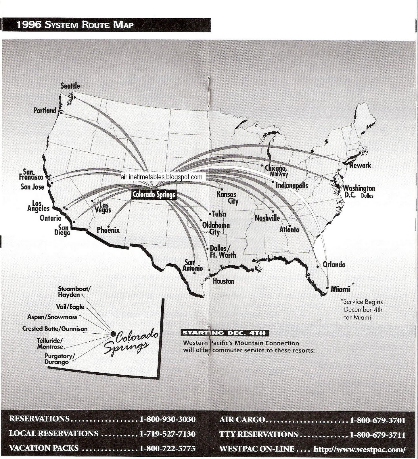 Airline Timetables Western Pacific Airlines October, 1996