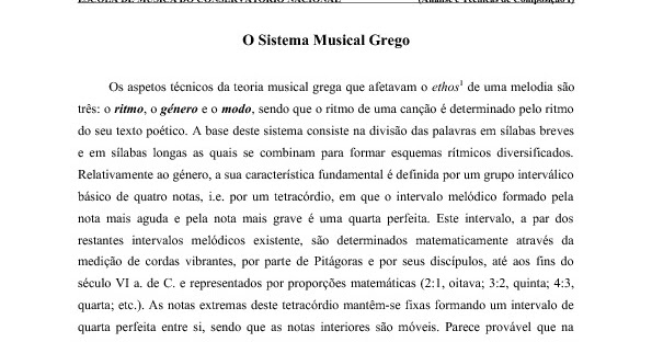Escola de Música do Conservatório Nacional: A música na Grécia Antiga Escola de Música do Conservatório Nacional: A música na Grécia Antiga