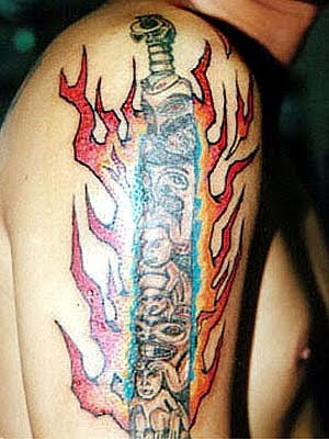 japanese samurai sword tattoo and flame tattoo