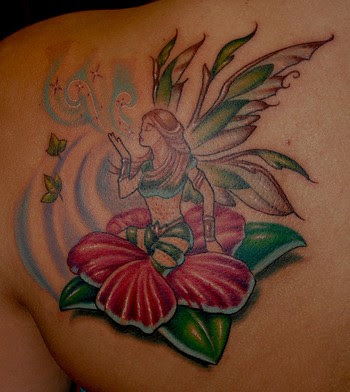 Fairy Tattoo And Hibiscus Tattoo Design