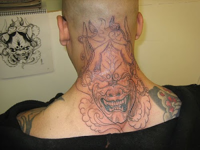purple devil tattoos for men on back of the neck tattoos