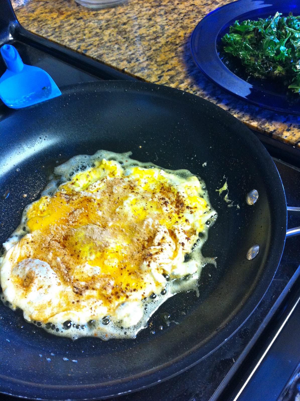 Feasting on Fitness Breakfast Cinnamon, Smoked Salmon Kale and Eggs