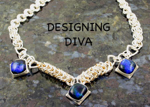 chainmaille necklace with fused glass