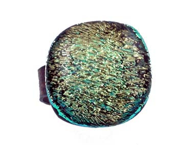 fused dichroic emerald glass adjustable sterling silver ring